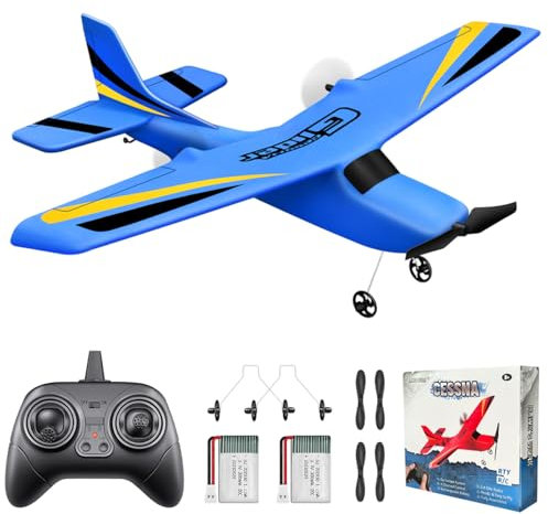 HAWK'S WORK 2 Channel RC Airplane, RC Glider Ready to Fly, 2.4GHz Remote Control Cessna, Easy to Fly RC Toy for Kids & Beginners (Blue)