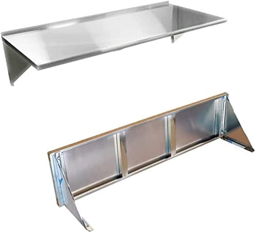 ybaymy 120 x 30 cm Stainless Steel Wall Shelf Metal Shelf Commercial Kitchen Wall Shelves with Backsplash Max Load 30 kg Heavy Duty Floating Shelving for Kitchen, Restaurant, Home and Hotel