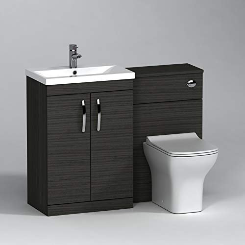 1000mm Modern Hale Black Bathroom 2 Doors Mid-Edge Vanity Unit Basin Sink & Qubix Pan + Toilet Furniture Set