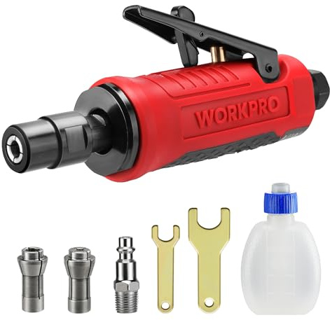 WORKPRO 1/4-Inch Pneumatic Straight Die Grinder, 25000RPM, Air-Powered Die Grinder for Grinding, Cutting, Polishing, Welding Repair, Deburring, 1/4 & 1/8 Collets Included