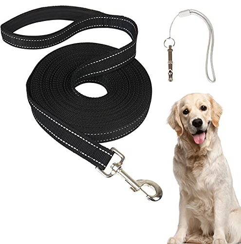 Reflektierend Schleppleine für Hunde Plus einstellbare Ton Training Hundepfeife, 10m Seil Hundeleine Trainingsleine mit Handschlaufe & 1 Karabinerhaken, Geeignet für kleine, mittlere und große Hunde