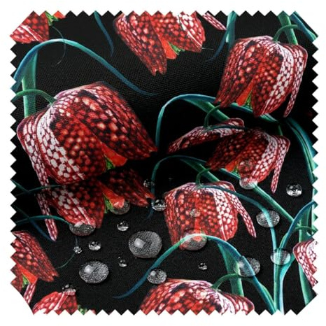 novely® OXFORD 210D - D193 Red Flowers On Black - Bedruckter Polsterstoff - Outdoor Dekostoff - Wasserabweisende Reißfeste Meterware 1lfm