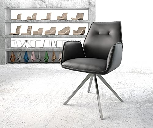 DELIFE Polsterstuhl Zoa-Flex Kreuzgestell kantig Edelstahl Echt-Leder Schwarz Taschenfederkern