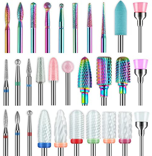 30 Stück Nagelbohrer-Bits, 0.9 cm (3/32 Zoll), Keramik-Bohrer für Nägel, Acryl, Diamant-Nagelhaut-Efile-Hartmetall-Entferner für Zuhause, Salon, Gel, Maniküre, Pediküre-Werkzeuge (inklusive 3 Etueln)