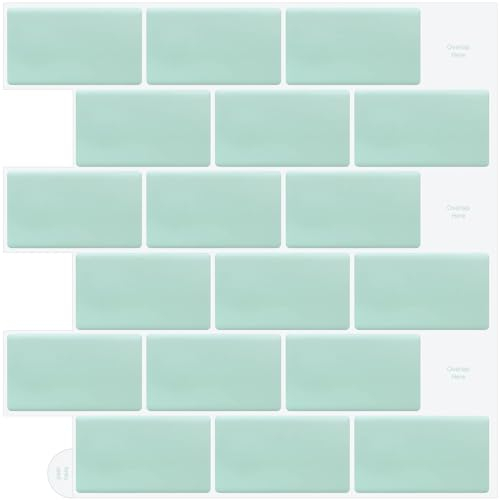 WoStick 10-Stück Grün Fliesenaufkleber Küchenrückwand Fliesen Klebefliesen Fliesenfolie 3d Selbstklebende Küche Bad (30,5 x 30,5 cm)