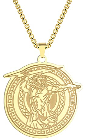 LUTAKU Herrenschmuck Donnergott Zeus Halskette für Männer Jungen Antike griechische Mythologie Anhänger 316L Edelstahl Hip Hop Ketten für Männer (Gold)
