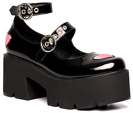 LAMODA - Women's Rosey Love Chunky Platform Dolly Shoes, Black UK 3