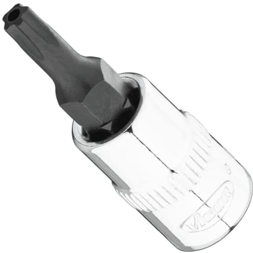 VIGOR Schraubendrehereinsatz, V7037-IPR20, 1/4″, IPR Profil, SW T20+H | Antrieb 1/4 Zoll (6,3 mm) Vierkant hohl, Abtrieb Innenprofil mit 5 abgerundeten Flanken, mit Stirnlochbohrung (TORX-ähnlich)