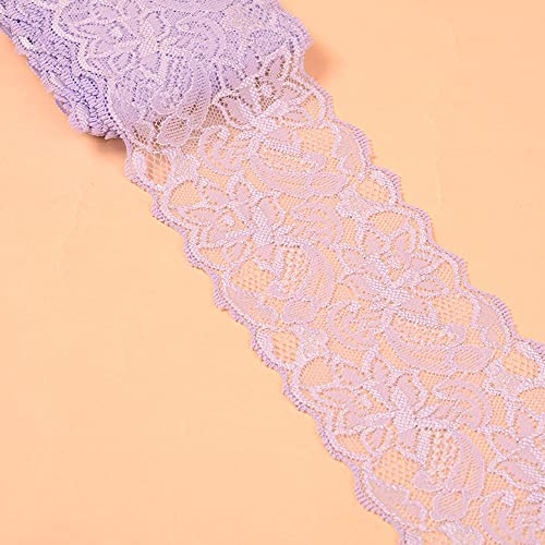 3 Yards Elastizität Spitzenbordüre Spitzenband,8cm Breite Bunte Spitzen-Blumen Borte Dekoband Zierspitze Zierband Spitzenstoff Spitzenborte für Nähen DIY Handwerk Kleidung Unterwäsche,Helles Lila