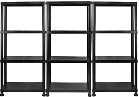 TekBox Garage Storage Shelves Plastic Shelving Unit (3, 4 Tier) | No fittings or tools required, Max weight capacity 25kg per shelf, Wipe clean