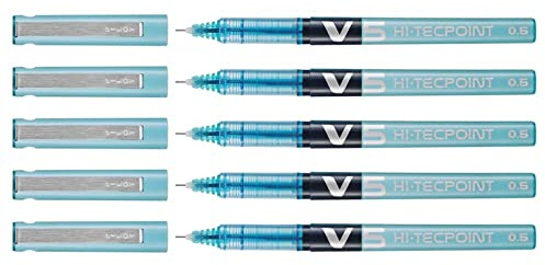 PILOT Pack of 5 Hi-Tecpoint V5 Liquid Ink Rollerball Pens Fine Point Turquoiseaa