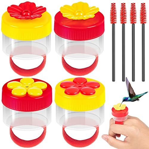 Lamdo Handheld Hummingbird Feeder, 4Pcs Kit with Cleaning Brush, Mini Wild Bird Feeders for Outdoors Supplies