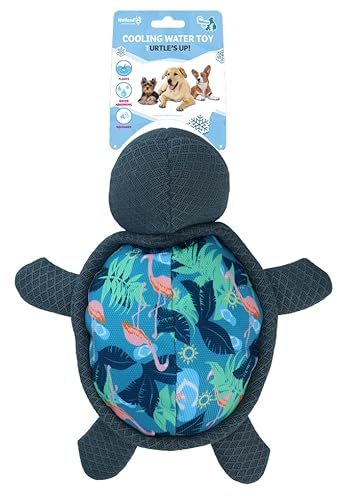 CoolPets Turtle's Up - Kühlendes Hundespielzeug - Hundespielzeug mit Quietsche - Schwimmt auf dem Wasser - 9x35x21 cm - Flamingo-Druck