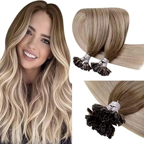 LaaVoo Extensions Echthaar Bondings Blond Ombre U Tip Extension Echthaar Balayage Braun Blond Keratin Bonding Extensions Echthaar Pre Bonded 1g/s 50g 50Stück #8/18/60 50cm