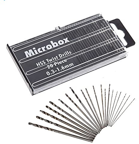 Bestgle 20pcs 0.3-1.6mm Shank HSS Mini Micro Drill Bit Set Mini Clamp Table Bench Hand Drill Twist Bit Kit