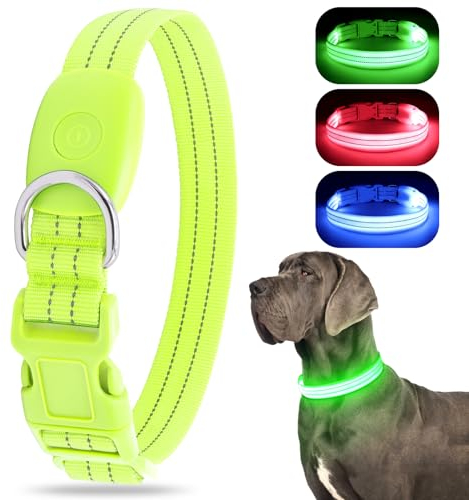 LED Leuchtend Hundehalsband, USB wiederaufladbar, wasserdicht, blinkendes Halsband, leuchtet im Dunkeln, für kleine, mittelgroße und große Hunde, verstellbar, Sicherheit für die Nacht