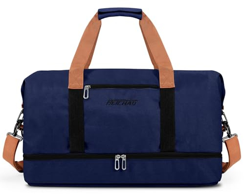 Vllcsla Sac de Weekend Homme Imperméable, 32,2 L, Sac de Sport de Voyage Homme Imperméable, Sacs de Week-End Grand avec Compartiment à Chaussures, Poche Humide, Sacs de Bagage pour Natation, Bleu