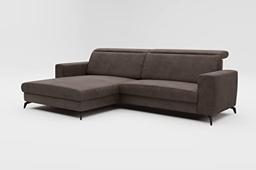 CAVADORE Ecksofa Bounce in Vintage-Leder-Optik / Eckcouch mit Longchair + mattschwarzen Metallfüßen / 290 x 88 x 178 / Mikrofaser, Dunkelgrau
