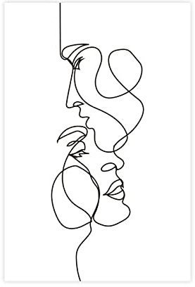FISH DRAGATE Minimalistische Linien Paare Gesicht One Line Kunst Leinwand Poster Wandkunst Dekor Druck Bild Gemälde für Wohnzimmer Schlafzimmer Dekoration Rahmen Stil 8 40 x 60 cm