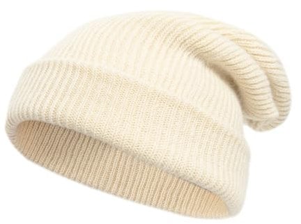Tinncana 100% Merinowolle Doppelseitige Beanie für Männer und Frauen, Ultradicke weiche warme Winter-Schädel-Mützen (Weiß)
