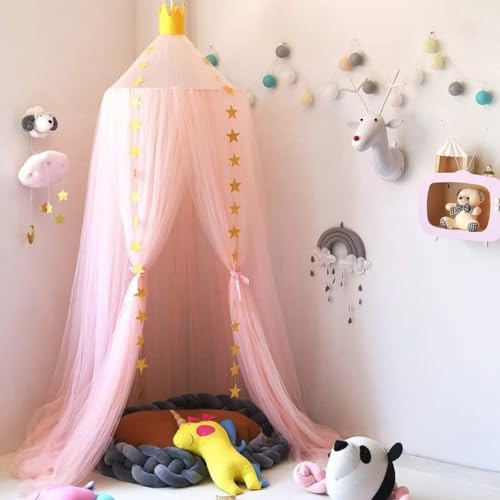 Betthimmel, Baldachin Kinderzimmer 360-Grad-Schutz, Himmelbett Vorhänge, betthimmel mädchen, Babyzimmer Deko, Schlafzimmer Kuppel Spiel Zelt, Für Mädchen und Jungen, 300x60cm(rosa)