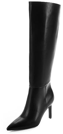 Easyfox Knee High Black Boots Women Pointed Toe Tall Boots Stiletto Heels Long Black Fall Boots Side Zipper Size 8