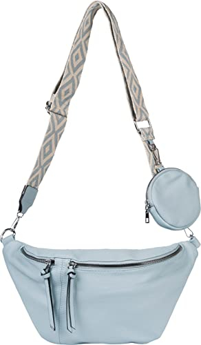 styleBREAKER Damen Halbmond Crossbody Schultertaschen Set 3-Teilig, Schultergurt mit Muster, Schlüsselanhänger, Börse 02012398, Farbe:Hellblau