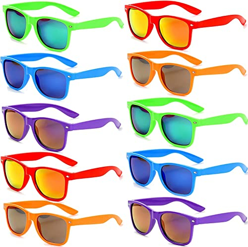 FSMILING 10 Stück Neon Sonnenbrille Fasching Bunt Party Sonnenbrille Verspiegelt Für Herren Damen Party brille Fasching Für Jga Rave