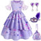 Cnexmin DéGuisement Isabela Encanto Enfant Costume Isabela Cosplay Princesse Robe Isabella Fille For Halloween NoëL Partie Carnaval Cosplay Avec Accessoires 8-9ans,Pourpre 150cm