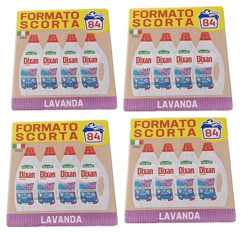 Dixan, Detersivo Lavatrice Liquido Lavanda, Pulizia Profonda del Bucato e Freschezza Igienica per la Lavatrice, Elimina le Macchie Profumo Lavanda, Formato da 4 x 84 Lavaggi (336 totali)