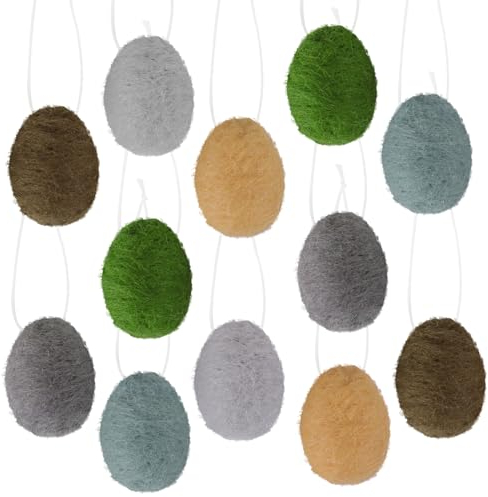 GEBETTER 12 stück 6 Farben Mini Osteranhänger Eier aus Filz kleine Ostereier zum Aufhängen Osterdeko Frühlingsdeko Ostern Frühling