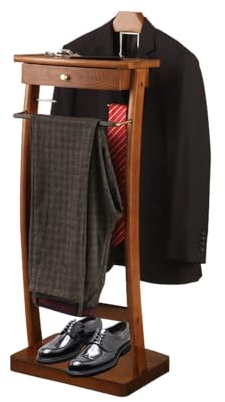 ACLFF Herrendiener mit Schublade, Kleiderbügel mit Stabiler Basis, Hölzern Herrendiener mit Zubehör aus Messing, für Büro 44.4X30X112.2cm