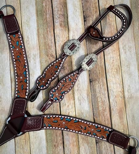 EQUIGEAR Western-Leder-Set mit handgefertigtem Kopfstück und Vorderzeug mit Zügeln. /Size-Full,Cob,Pony AV-09 (Pony)