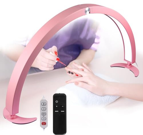 Gicrymil Half Moon Light for Nail Desk, 29in Foldable Half Moon Table Lamp Nail Desk Lamp with Wire Controller & Remote, Lash Light Lamp for Eyelash Extensions, 7 Cool/Warm Tones & 10 Brightness