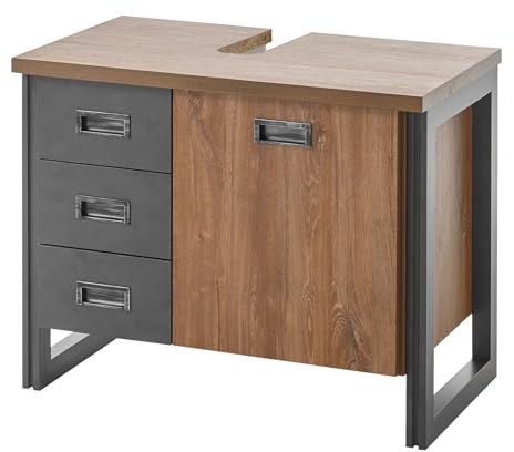 Badezimmer Waschbeckenunterschrank in Eiche Stirling und grau Matera Badmöbel Unterschrank Waschtisch Industrial Design 81 x 62 cm Auburn (Waschbeckenunterschrank 3)