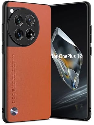 Puxssul for OnePlus 12 Case, [Anti-Fingerprint Texture] Soft TPU Edges, Faux Leather Slim Shockproof Protective Cover with Precise Camera Cutouts Full Case for One Plus 12 (Orange)