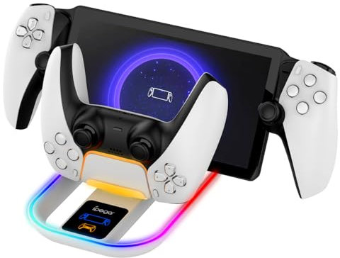 RGB Lights Charging Dock Stand for PlayStation Portal Console/PS5 Controller, Portable Game Console Charger Dock Base Charger Base Station with Type C Connector