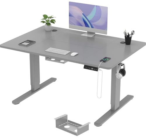 TRIUMPHKEY Bureau Assis Debout 120×80cm, 72-118 cm, 3 Mémoires, Gris | Bureau Hauteur Réglable Électrique, Anti-Collision, Charge 70 kg, Gestion Câbles Intégrée, Télétravail & Gaming