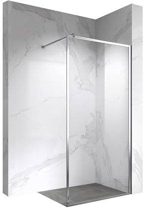 MOMENTS OF GLASS Duschabtrennung Walk In Gianna 140x200 cm Duschwand Dusche 8mm STARK aus DURCHSICHTIGEM NANO ESG Sicherheitsglas, Rahmen aus Aluminium und Stabilisationsstange aus Edelstahl