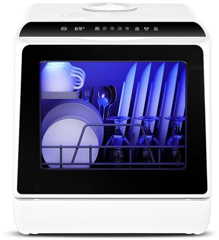 EUHOMY - Mini lavaplatos para encimera portátil compacto con tanque de agua integrado de 5 l para apartamentos y caravanas, 6 programas, no necesita conexión