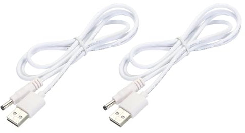 QUARKZMAN Cable de Alimentación USB a DC de 1 Metro, Cable USB a DC de 4.0 mm x 1.7 mm, Cable de Alimentación de 5V Blanco para Mini Ventilador, Cámara, Teléfono Móvil, 2Uds