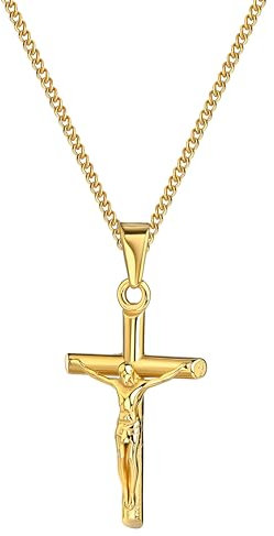 DJADEE Kreuz Anhänger mit Kette in Gold 750 18 Karat vergoldet Halskette Panzerkette Damen Herren Kreuzkette gestempelt (60)