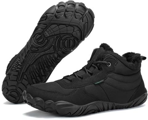 DOBOLIN Barefoot Botte Hiver Homme Bottine Femme Bottes de Neige Bottine Fourrées Boots Hiver Chaussures de Randonnée Antidérapante Chaussures Minimaliste Noir, EU Gr.37