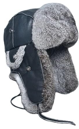Russische Mütze Männer Pelz Leder Hut Für Winter Hut Mit Ohrenschützer Bomber Hüte Russische Uschanka Kappe Leifeng Hut, Grau, 59-61 cm