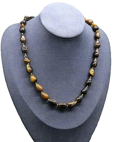 Handgefertigte Damen Edelstein Perlenkette - Tropfenform Naturstein Halskette für Frauen und Mädchen, 48cm (Braunes Tigerauge)
