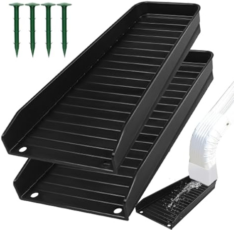 Downspout Trays – Dachrinnen-Fallauslaufverlängerungen, Fallrohr-Spritzblock, Wasserablauf-Umlenker, Down-Auslauf-Verlängerung verhindert Bodenerosion mit Nägeln zur Wasserumleitung, 5 x 14 x 21 x 41