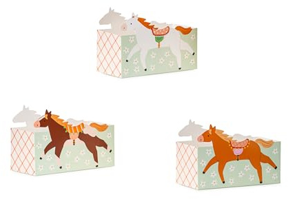Snackbox Kinder 17x11x7cm 3er Set - Fingerfood Schalen mit Pferde Motiv - Candy Bar & Salty Bar Boxen für Süßigkeiten und Party Snacks - Kindergeburtstag Deko & Partyzubehör - Grün Braun
