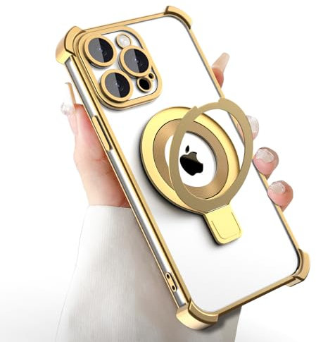 VCGFJD for iPhone 12 Pro Max Case with Kickstand, Magnetic Luxury Plated Frame, [Aluminium Alloy Stand] Slim and Soft Shockproof with Camera Lens Protector Design for iPhone 12 Pro Max 6.7 - Gold