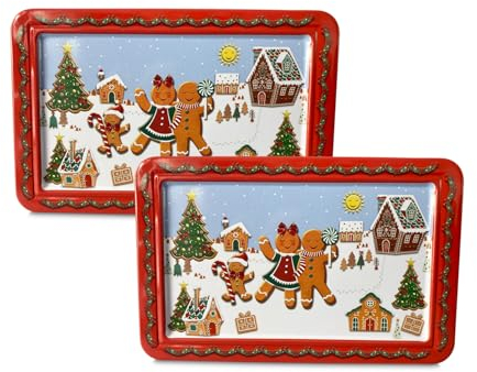 your castle 2er Set Blechdose Rechteckdose Lebkuchenmann Deko Box Weihnachts-Kekse Advent Plätzchen Aufbewahrung, Volumen: 670 ml. Maße: 14,5 x 9 x 5 cm