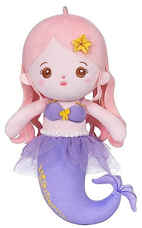 OUOZZZ Baby Puppe, Weiche Stoffpuppe Mädchen Meerjungfrau Puppe, Häschenpuppe Kuschelpuppe für Kinder ab 3 Monaten - Baby Geschenk zur Geburt Mädchen Jungen, 38cm